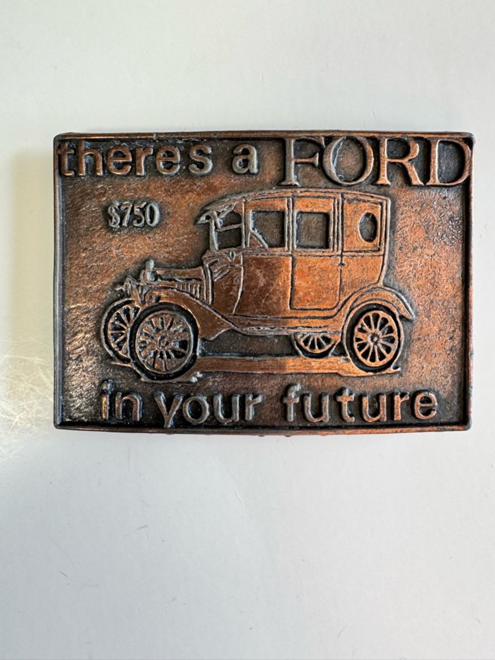 Vintage Ford Model T Belt Buckle "There is a Ford in your Future" - Copper  Tone